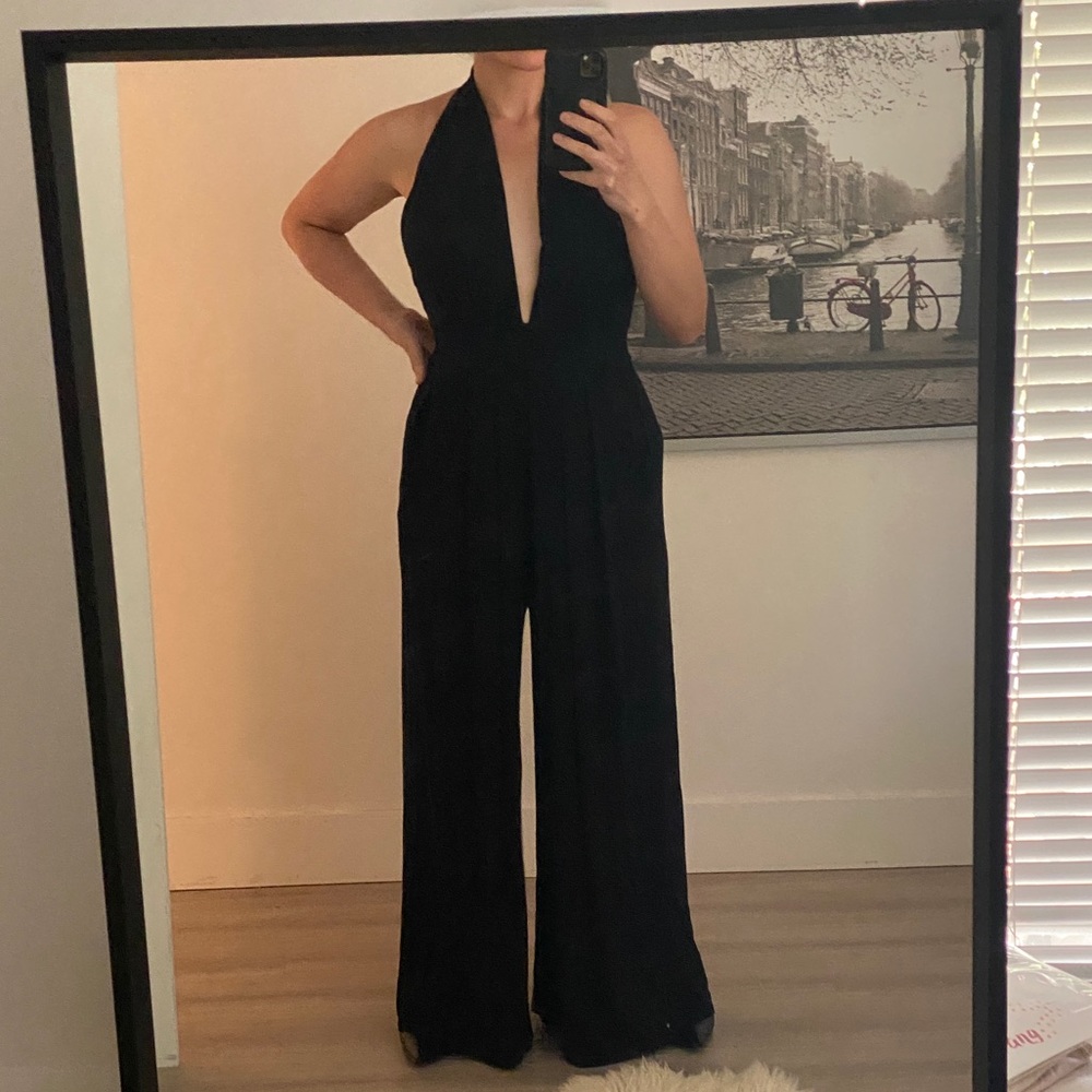 Pantsuit plunging halter neck
